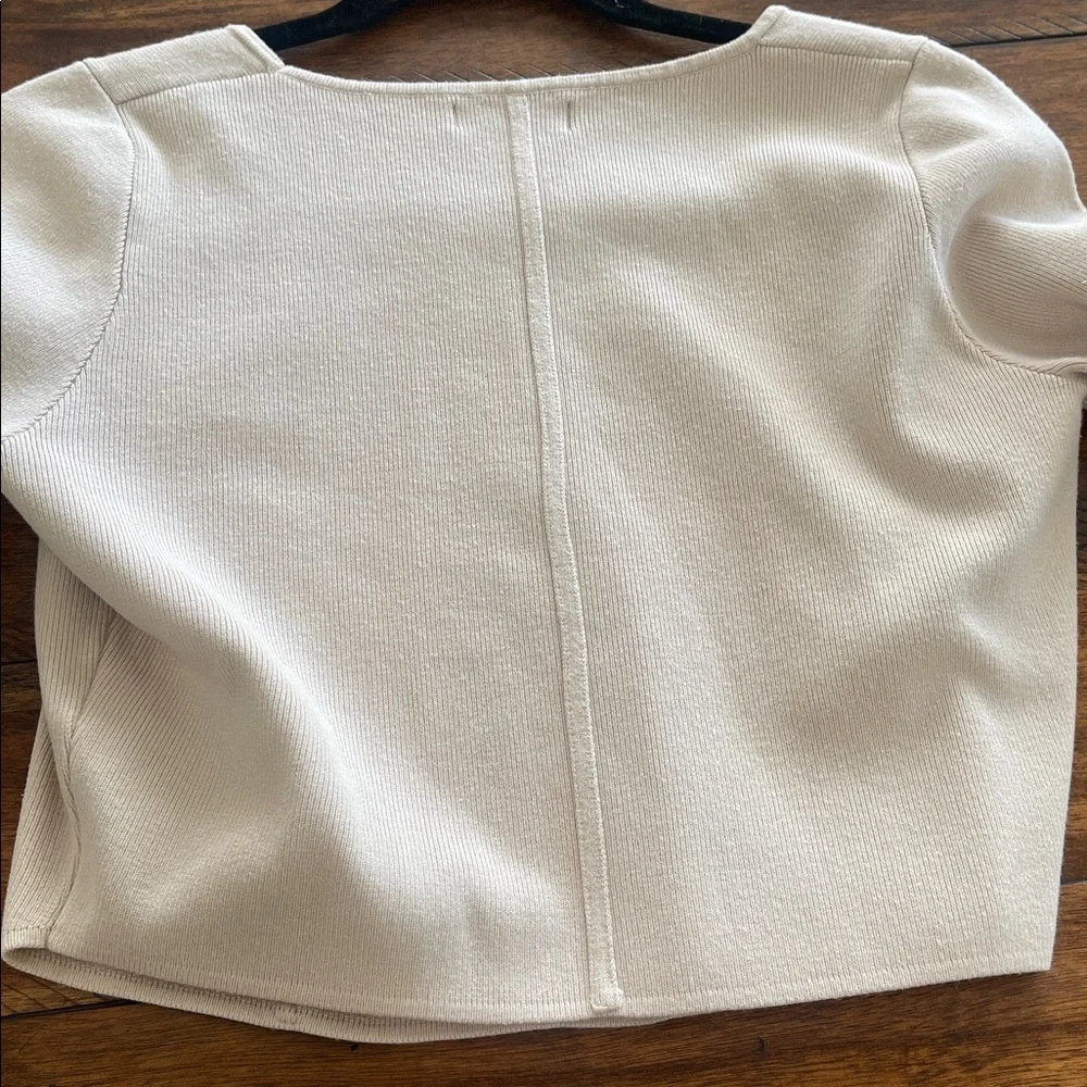 House of Harlow corset ribbed long sleeve scoop cropped beige knit sweater sz L - Picture 4 of 14